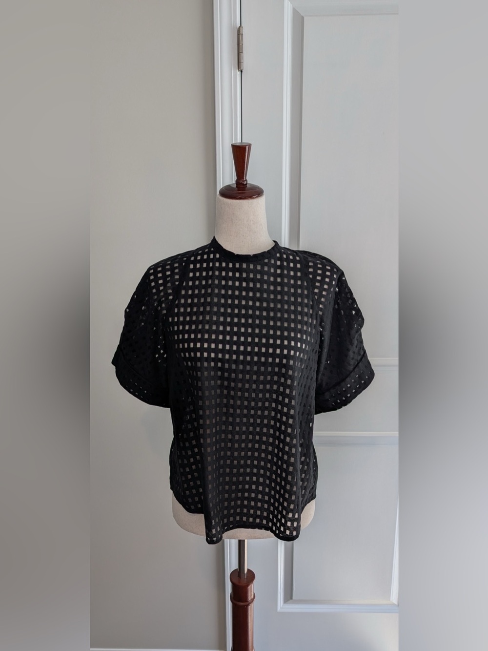 KOCH Women’s Cristiano Black Cotton Blend Windowpane Top Made in USA Size XS
